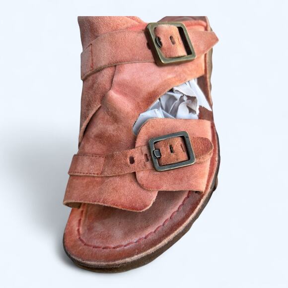 A.S.98 Tavon Leather Slide Sandals Orange Suede Buckle Eur Size 38 Boho Comfort - Picture 3 of 14